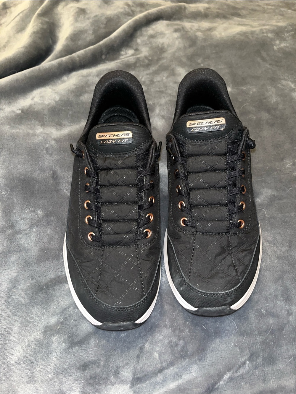 Skechers Women’s Black Quilted Sneakers with White Soles